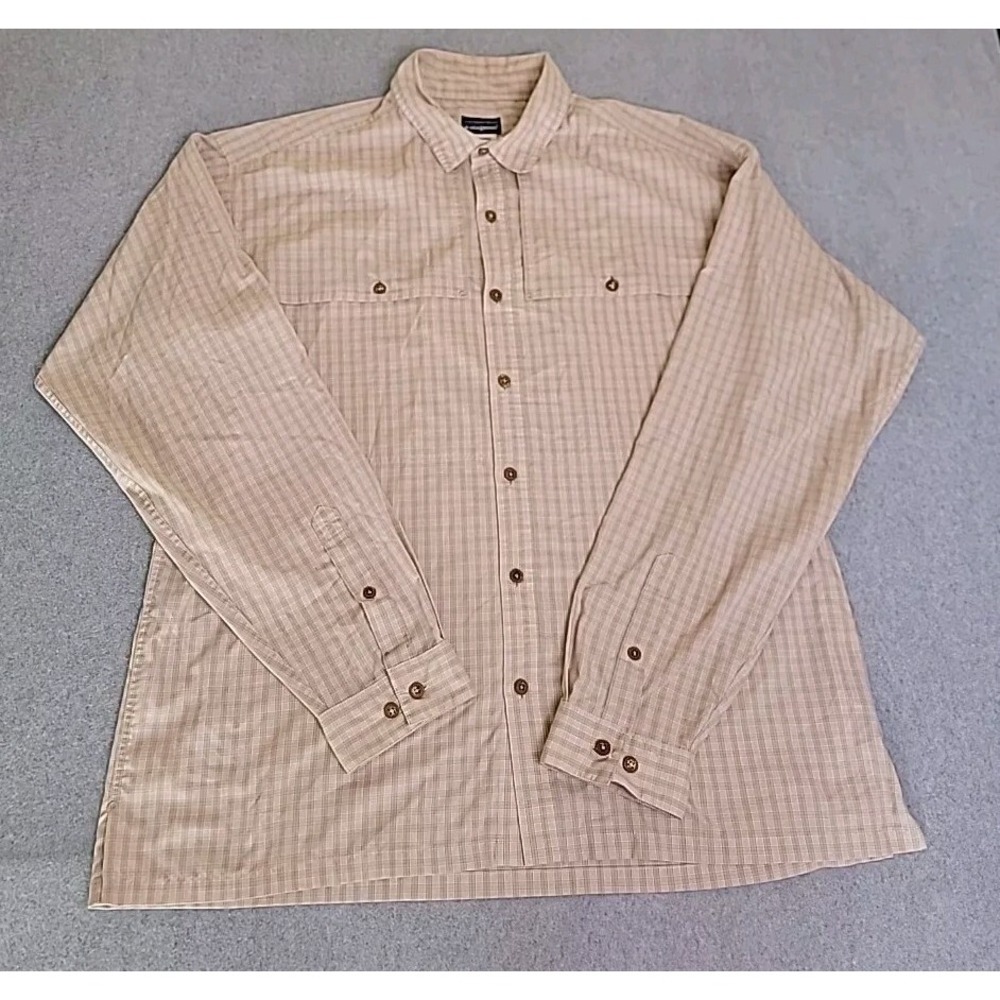 Patagonia Shirt Mens XL Button Orange Plaid Organic Cotton Hiking Vented READ